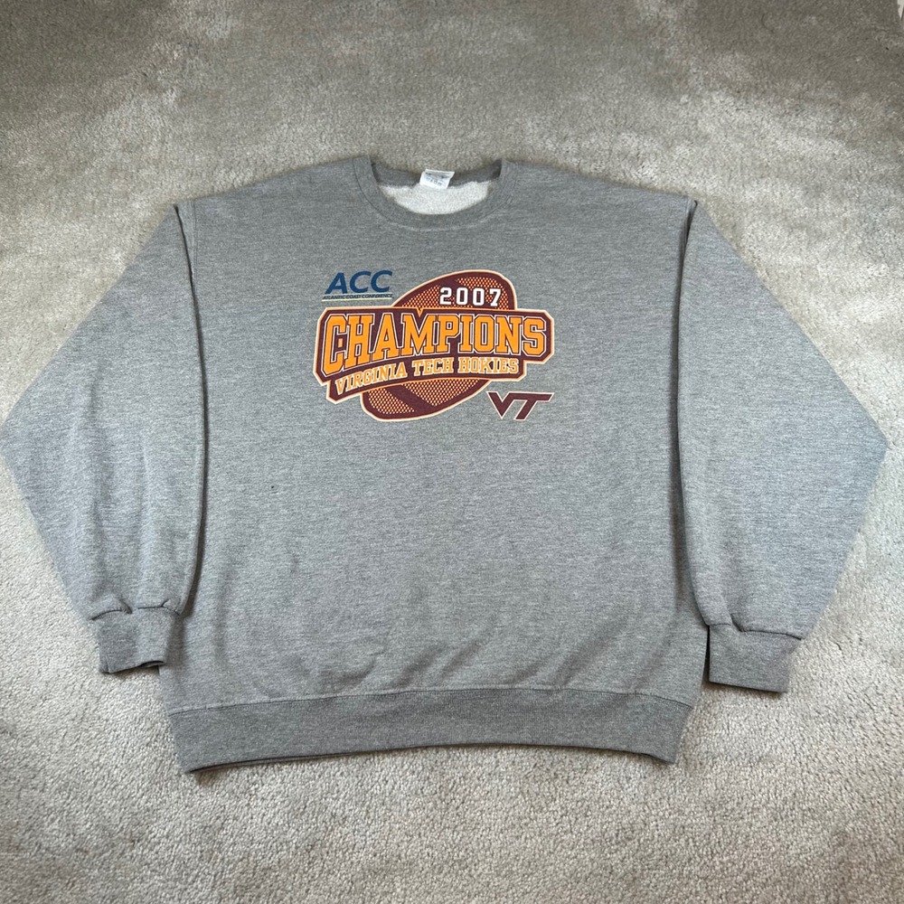 Jerzees Virginia Tech Hokies Mens L Gray 2007 ACC Champions Crewneck Sweatshirt